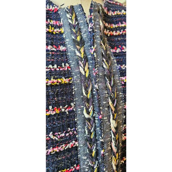 Talbots Fringe Trim Tweed Blazer Jacket Women Sz 6 Blue Long Sleeve Career Lined - Picture 4 of 9